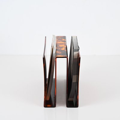 Magazine Rack in Tortoiseshell Acrylic Glass and Briar from Guzzini, Italy, 1970s-JDR-1757598