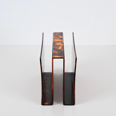 Magazine Rack in Tortoiseshell Acrylic Glass and Briar from Guzzini, Italy, 1970s-JDR-1757598