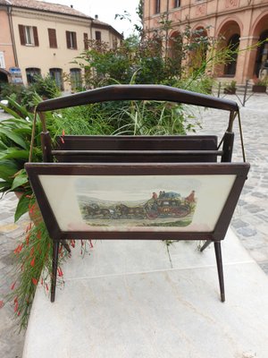 Magazine Rack in Wood and Brass with Paintings, 1970s-ZFY-1396826