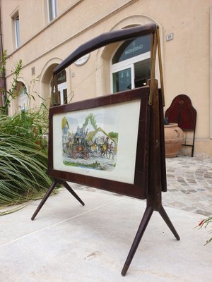 Magazine Rack in Wood and Brass with Paintings, 1970s-ZFY-1396826