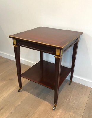 Mahogany and Brass Center Table by Hugnet, 1940s-BA-1000918