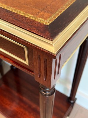 Mahogany and Brass Nightstands with Leather Trays in the Style of Maison Jansen, 1940s, Set of 2-BA-1740050