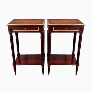 Mahogany and Brass Nightstands with Leather Trays in the Style of Maison Jansen, 1940s, Set of 2-BA-1740050