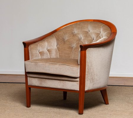 Mahogany and Taupe Velvet Lounge Chair from Bröderna Andersson, Sweden, 1960s-JE-987139