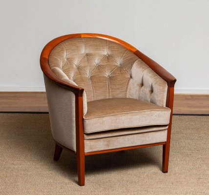 Mahogany and Taupe Velvet Lounge Chair from Bröderna Andersson, Sweden, 1960s-JE-987139