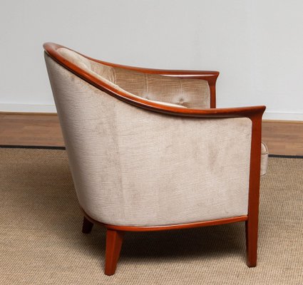 Mahogany and Taupe Velvet Lounge Chair from Bröderna Andersson, Sweden, 1960s-JE-987139