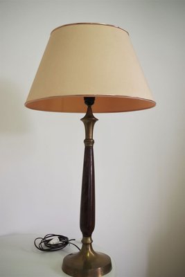 Mahogany, Brass & Cotton Hats Tale Lamps from Abat Jour, 1950s, Set of 2-KNM-910485