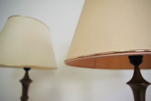 Mahogany, Brass & Cotton Hats Tale Lamps from Abat Jour, 1950s, Set of 2-KNM-910485