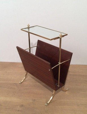 Mahogany & Brass Magazine Rack from Maison Jansen-BA-1365512