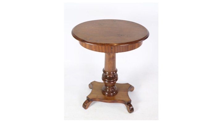 Mahogany Oval Sewing Lamp Table on Pillar-UY-1277078