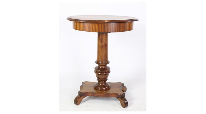 Mahogany Oval Sewing Lamp Table on Pillar-UY-1277078