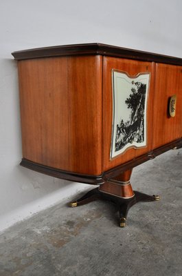 Mahogany, Pearwood, Brass & Marbled Back-Lacquered Glass Top Sideboard with Mirror from F.lli Rigamonti Desio, Milano, 1940s-KNM-701991