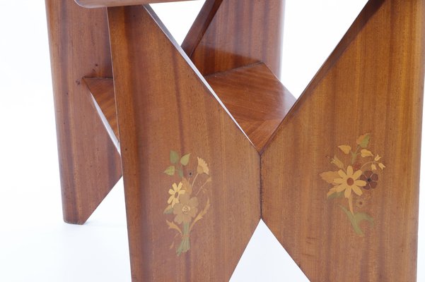 Mahogany Smoke Table with Floral Inlays-YSU-1309584