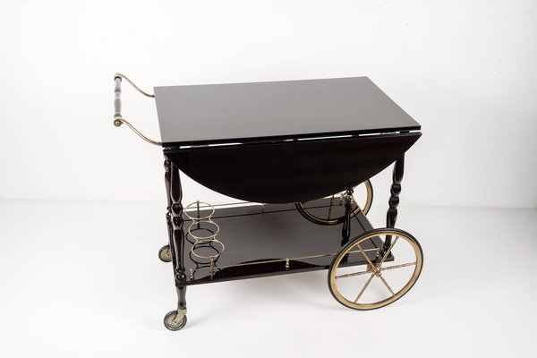 Mahogany Wood and Brass Bar Cart from Maison Bagues-LBS-946103