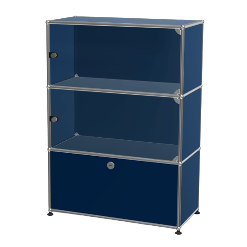 1x3 Modular Metal Highboard with 2 top glass 1 bottom doors [W750XD350XH(350+350+350)] by Usm #Steel Blue [RAL 5011]