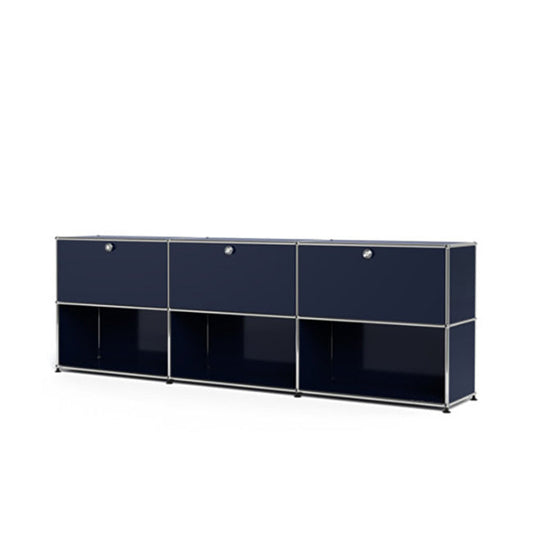 3x2 Modular Metal Sideboard with 3 top doors & 4-3-3 pannels [W(750+750+750)XD350XH(350+350)] by Usm #Steel Blue [RAL 5011]