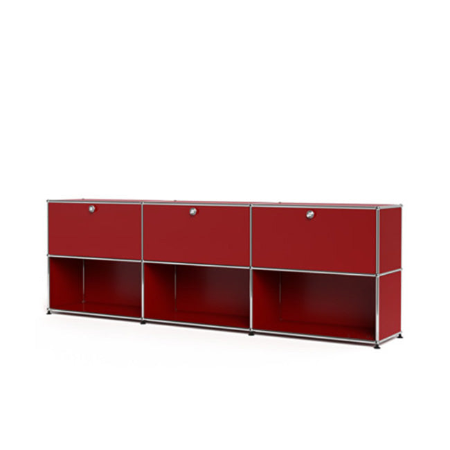 3x2 Modular Metal Sideboard with 3 top doors & 4-3-3 pannels [W(750+750+750)XD350XH(350+350)] by Usm #USM Ruby Red