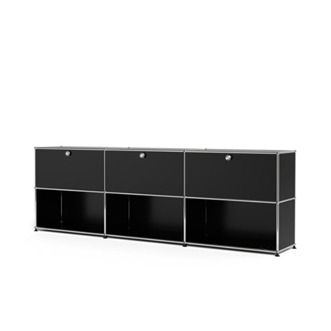 3x2 Modular Metal Sideboard with 3 top doors & 4-3-3 pannels [W(750+750+750)XD350XH(350+350)] by Usm #Graphite Black [RAL 9011]