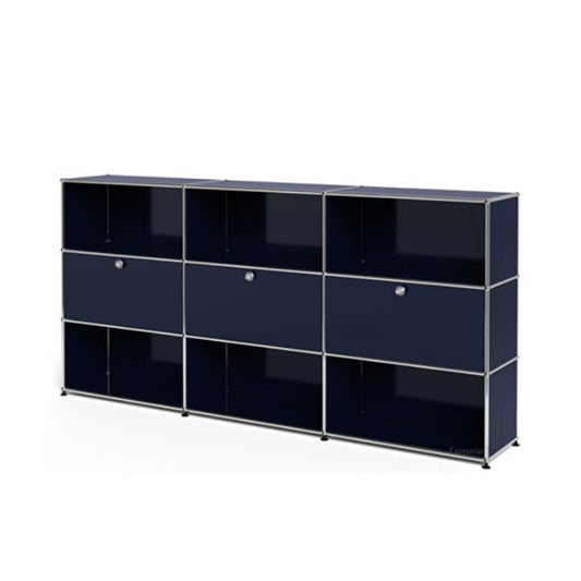 3x3 Modular Metal Highboard with 3 middle doors & 4-3-3-4-3-3 pannels [W(750+750+750)XD350XH(350+350+350)] by Usm #Steel Blue [RAL 5011]