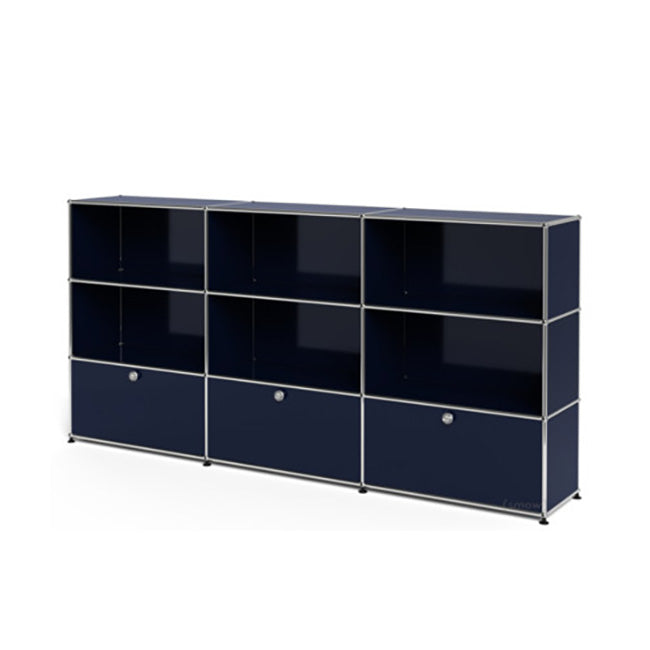 3x3 Modular Metal Highboard with 3 bottom doors & 4-3-3-4-3-3 pannels [W(750+750+750)XD350XH(350+350+350)] by Usm #Steel Blue [RAL 5011]