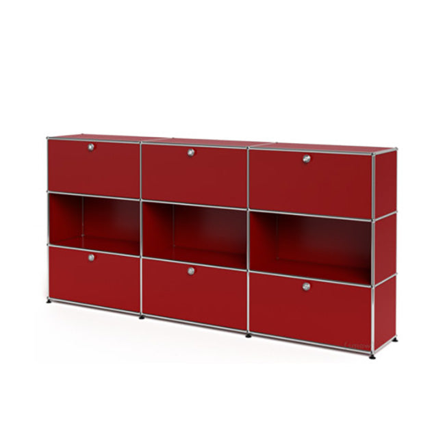 3x3 Modular Metal Highboard with 3-3 top bottom doors & 3-2-2 pannels [W(750+750+750)XD350XH(350+350+350)] by Usm #USM Ruby Red