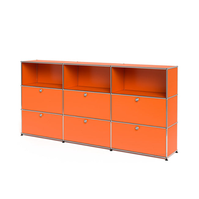 3x3 Modular Metal Highboard with 6 bottom doors & 4-3-3 pannels [W(750+750+750)XD350XH(350+350+350)] by Usm #Pure Orange [RAL 2004]