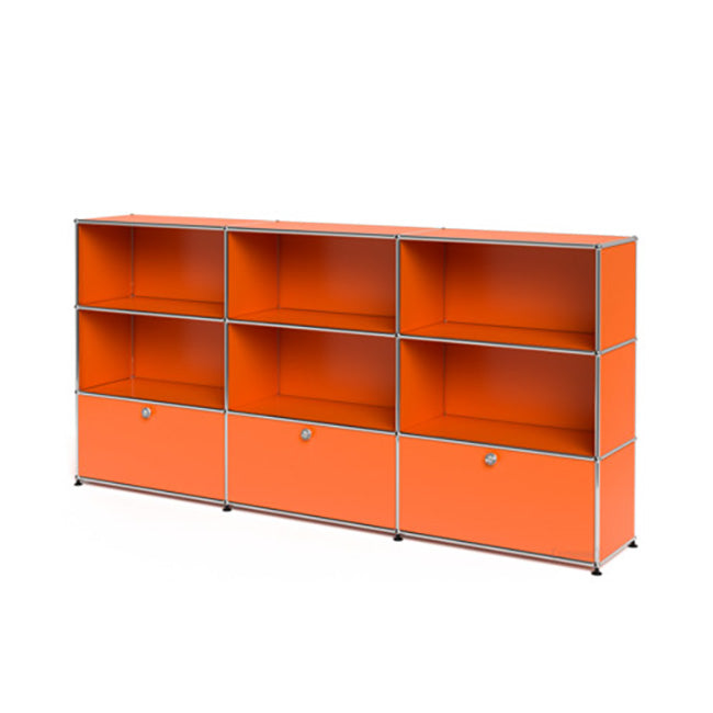 3x3 Modular Metal Highboard with 3 bottom doors & 4-3-3-4-3-3 pannels [W(750+750+750)XD350XH(350+350+350)] by Usm #Pure Orange [RAL 2004]