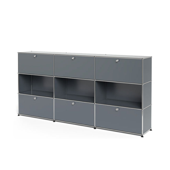 3x3 Modular Metal Highboard with 3-3 top bottom doors & 3-2-2 pannels [W(750+750+750)XD350XH(350+350+350)] by Usm #USM Mid-Gray