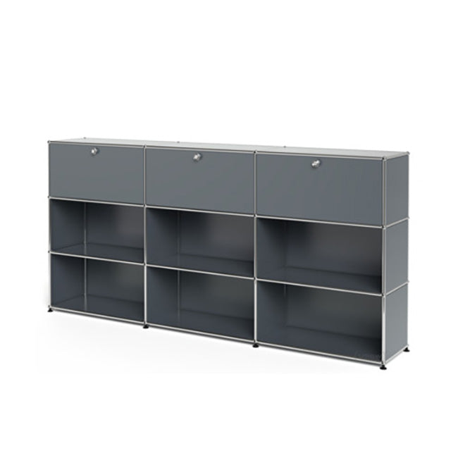 3x3 Modular Metal Highboard with 3 top doors & 4-3-3-3-3-2 pannels [W(750+750+750)XD350XH(350+350+350)] by Usm #USM Mid-Gray