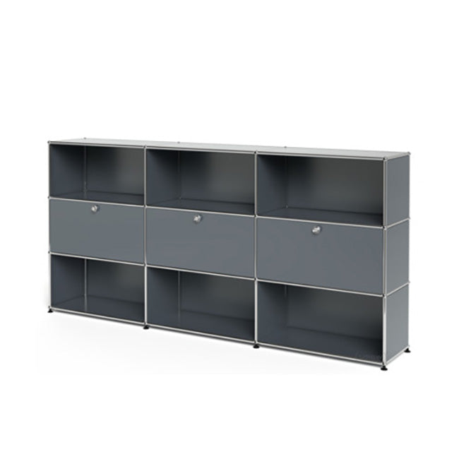 3x3 Modular Metal Highboard with 3 middle doors & 4-3-3-4-3-3 pannels [W(750+750+750)XD350XH(350+350+350)] by Usm #USM Mid-Gray