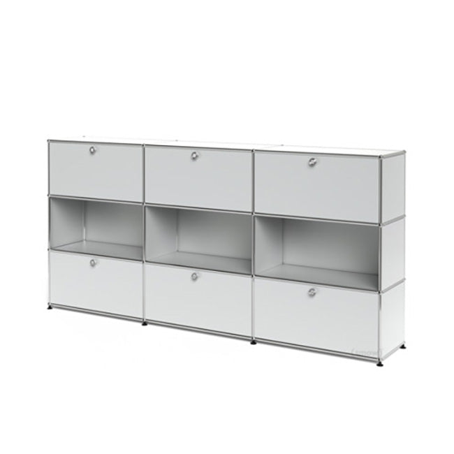 3x3 Modular Metal Highboard with 3-3 top bottom doors & 3-2-2 pannels [W(750+750+750)XD350XH(350+350+350)] by Usm #USM Matte Silver