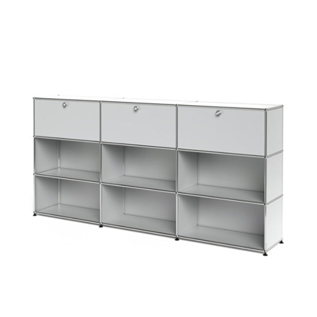 3x3 Modular Metal Highboard with 3 top doors & 4-3-3-3-3-2 pannels [W(750+750+750)XD350XH(350+350+350)] by Usm #USM Matte Silver