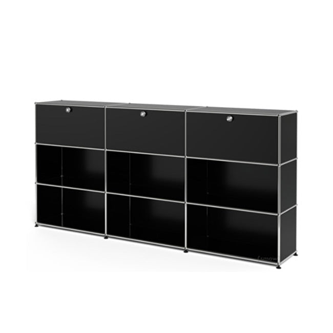 3x3 Modular Metal Highboard with 3 top doors & 4-3-3-3-3-2 pannels [W(750+750+750)XD350XH(350+350+350)] by Usm #Graphite Black [RAL 9011]