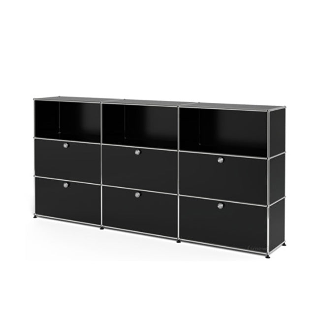 3x3 Modular Metal Highboard with 6 bottom doors & 4-3-3 pannels [W(750+750+750)XD350XH(350+350+350)] by Usm #Graphite Black [RAL 9011]