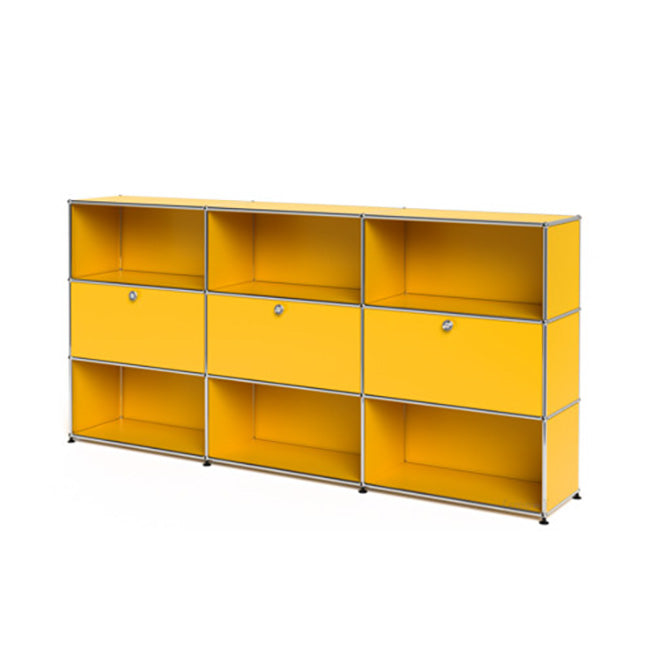 3x3 Modular Metal Highboard with 3 middle doors & 4-3-3-4-3-3 pannels [W(750+750+750)XD350XH(350+350+350)] by Usm #Golden Yellow [RAL 1004]