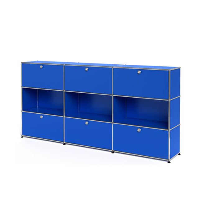 3x3 Modular Metal Highboard with 3-3 top bottom doors & 3-2-2 pannels [W(750+750+750)XD350XH(350+350+350)] by Usm #Gentian Blue [RAL 5010]