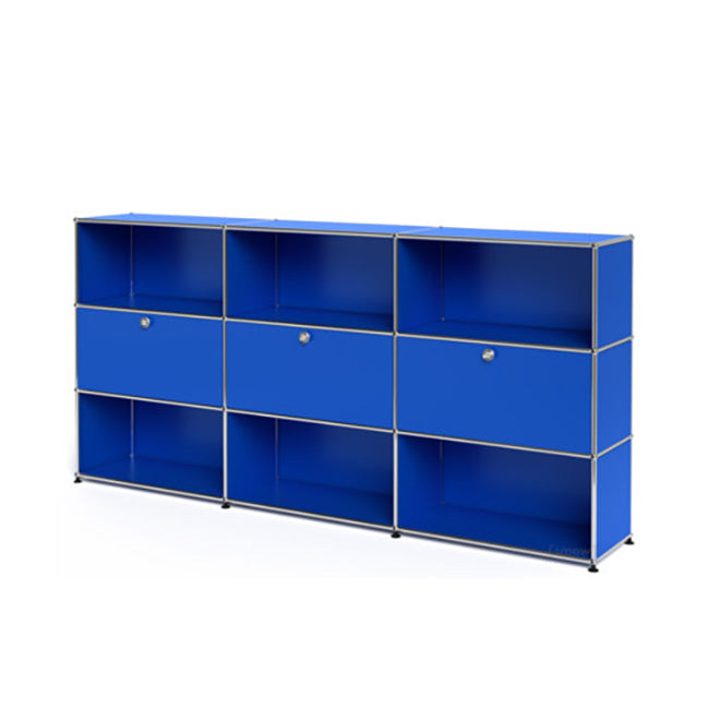 3x3 Modular Metal Highboard with 3 middle doors & 4-3-3-4-3-3 pannels [W(750+750+750)XD350XH(350+350+350)] by Usm #Gentian Blue [RAL 5010]