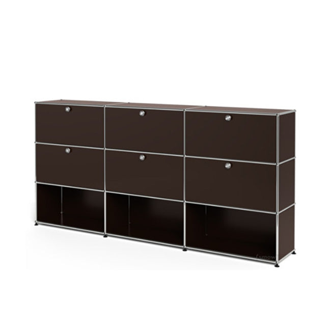 3x3 Modular Metal Highboard with 6 top doors & 4-3-3 pannels [W(750+750+750)XD350XH(350+350+350)] by Usm #USM Brown