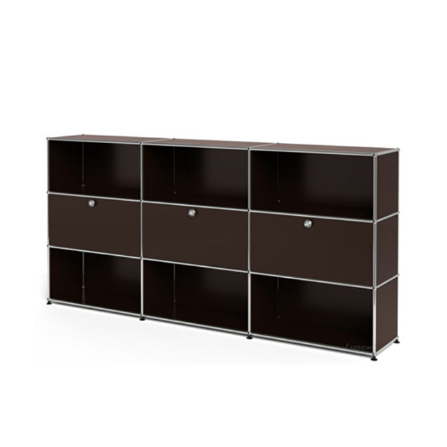 3x3 Modular Metal Highboard with 3 middle doors & 4-3-3-4-3-3 pannels [W(750+750+750)XD350XH(350+350+350)] by Usm #USM Brown