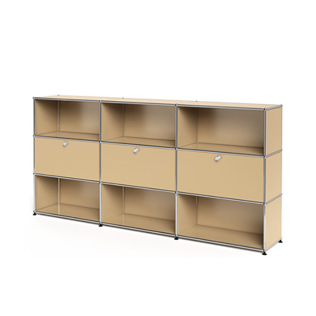 3x3 Modular Metal Highboard with 3 middle doors & 4-3-3-4-3-3 pannels [W(750+750+750)XD350XH(350+350+350)] by Usm #USM Beige