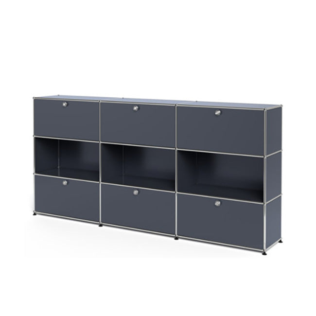 3x3 Modular Metal Highboard with 3-3 top bottom doors & 3-2-2 pannels [W(750+750+750)XD350XH(350+350+350)] by Usm #Anthracite [RAL 7016]