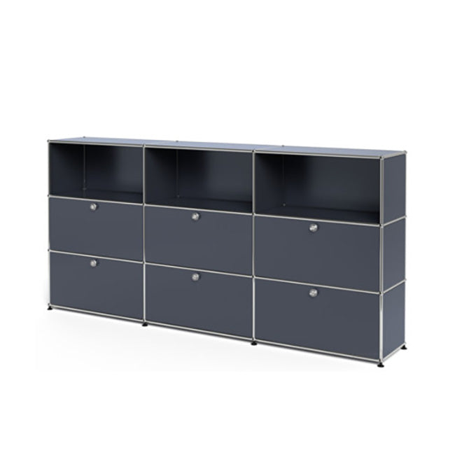 3x3 Modular Metal Highboard with 6 bottom doors & 4-3-3 pannels [W(750+750+750)XD350XH(350+350+350)] by Usm #Anthracite [RAL 7016]