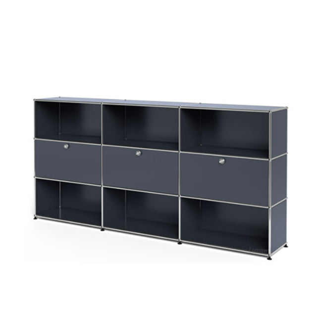 3x3 Modular Metal Highboard with 3 middle doors & 4-3-3-4-3-3 pannels [W(750+750+750)XD350XH(350+350+350)] by Usm #Anthracite [RAL 7016]