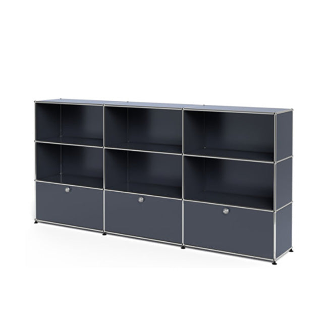 3x3 Modular Metal Highboard with 3 bottom doors & 4-3-3-4-3-3 pannels [W(750+750+750)XD350XH(350+350+350)] by Usm #Anthracite [RAL 7016]