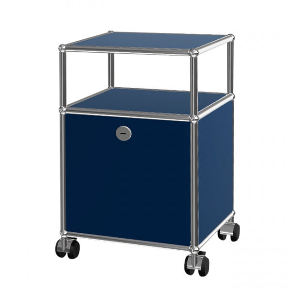 1x2 Modular Metal Sideboard with 1 bottom door & 1 pannel & wheels [W350XD350XH(350+175)] by Usm #Steel Blue [RAL 5011]