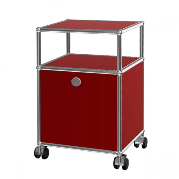 1x2 Modular Metal Sideboard with 1 bottom door & 1 pannel & wheels [W350XD350XH(350+175)] by Usm #USM Ruby Red