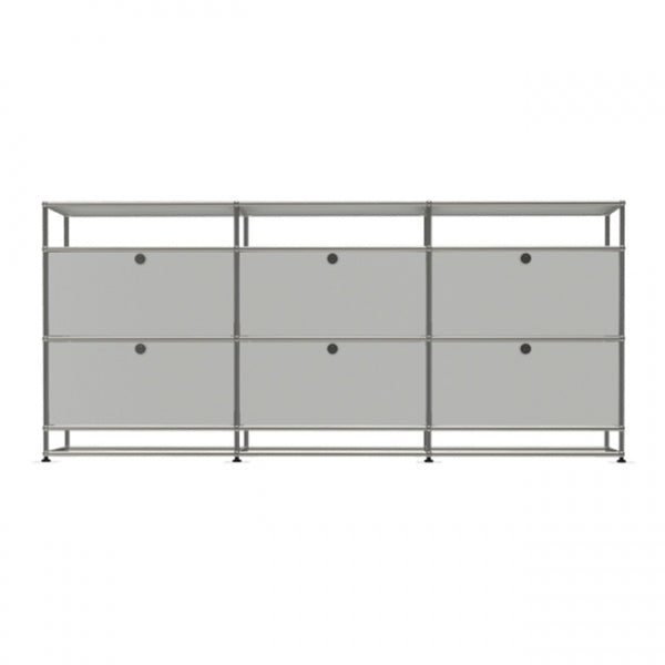 3x4 Modular Metal Sideboard with 6 middle doors & 0-0-0-1-1-1 pannel [W(750+750+750)XD350XH(100+350+350+175)] by Usm #Light Gray [RAL 7035]