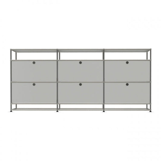 3x4 Modular Metal Sideboard with 6 middle doors & 0-0-0-1-1-1 pannel [W(750+750+750)XD350XH(100+350+350+175)] by Usm #Light Gray [RAL 7035]