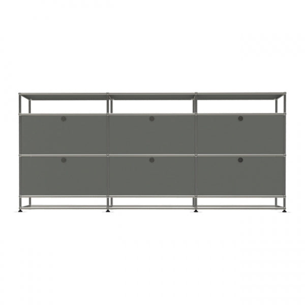 3x4 Modular Metal Sideboard with 6 middle doors & 0-0-0-1-1-1 pannel [W(750+750+750)XD350XH(100+350+350+175)] by Usm #USM Mid-Gray