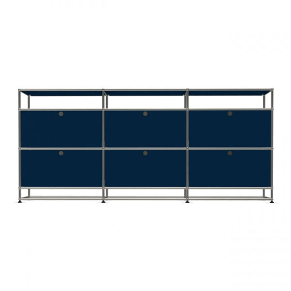 3x4 Modular Metal Sideboard with 6 middle doors & 0-0-0-1-1-1 pannel [W(750+750+750)XD350XH(100+350+350+175)] by Usm #Steel Blue [RAL 5011]